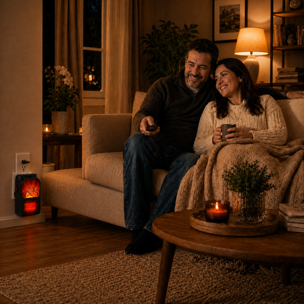 FlameHome™ – Calefactor Portátil con Llama Realista, Control Remoto y Ahorro de Energía