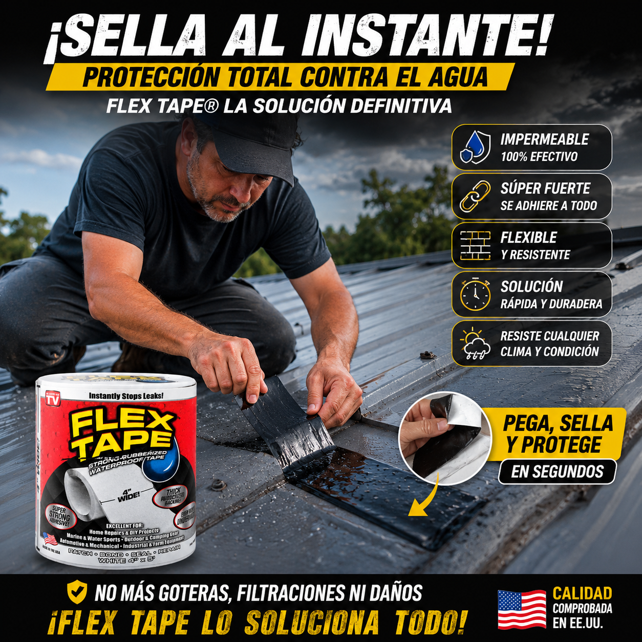 Flek Tape™ – Cinta Impermeabilizante de Alta Resistencia, Sella Grietas y Fugas al Instante en Cualquier Superficie