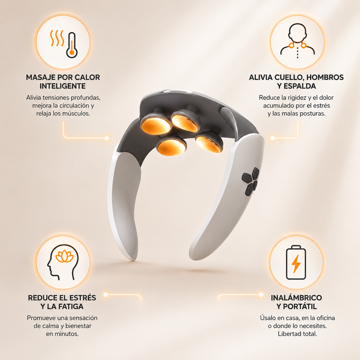 NeckRelief Pro™ – Masajeador Cervical Inteligente con Calor Infrarrojo, Alivio del Dolor y Uso Manos Libres