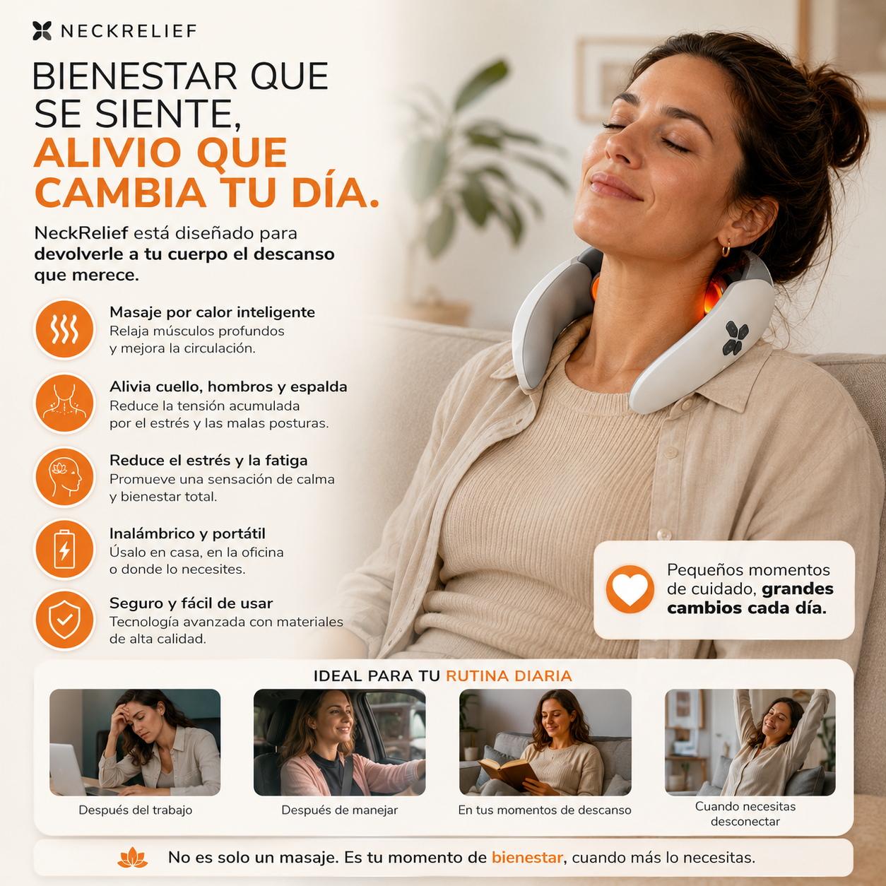 NeckRelief Pro™ – Masajeador Cervical Inteligente con Calor Infrarrojo, Alivio del Dolor y Uso Manos Libres
