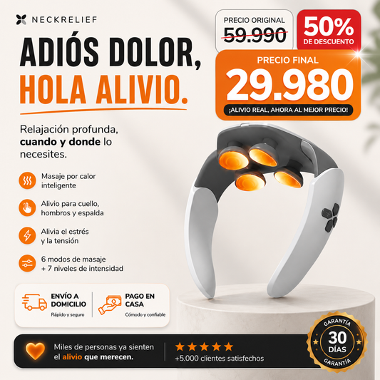 NeckRelief Pro™ – Masajeador Cervical Inteligente con Calor Infrarrojo, Alivio del Dolor y Uso Manos Libres