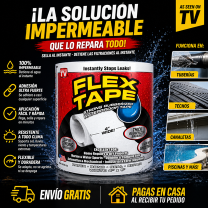 Flek Tape™ – Cinta Impermeabilizante de Alta Resistencia, Sella Grietas y Fugas al Instante en Cualquier Superficie