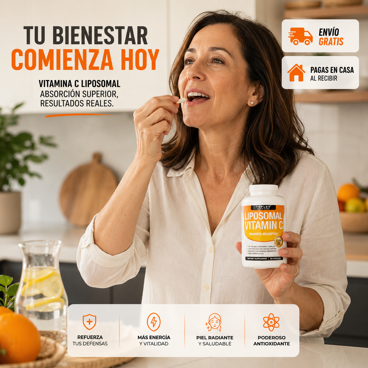 TOPLUX™ Nutrition – Vitamina C Liposomal de Alta Potencia, Fórmula Sin GMO, Protección Inmune y Energía Diaria