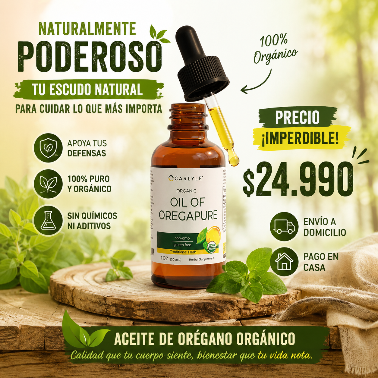 OIL OF OOregaPure™ – Aceite de Orégano Orgánico, Antibacteriano Natural, Refuerzo Inmune y Sin GMO ni GlutenREGANO