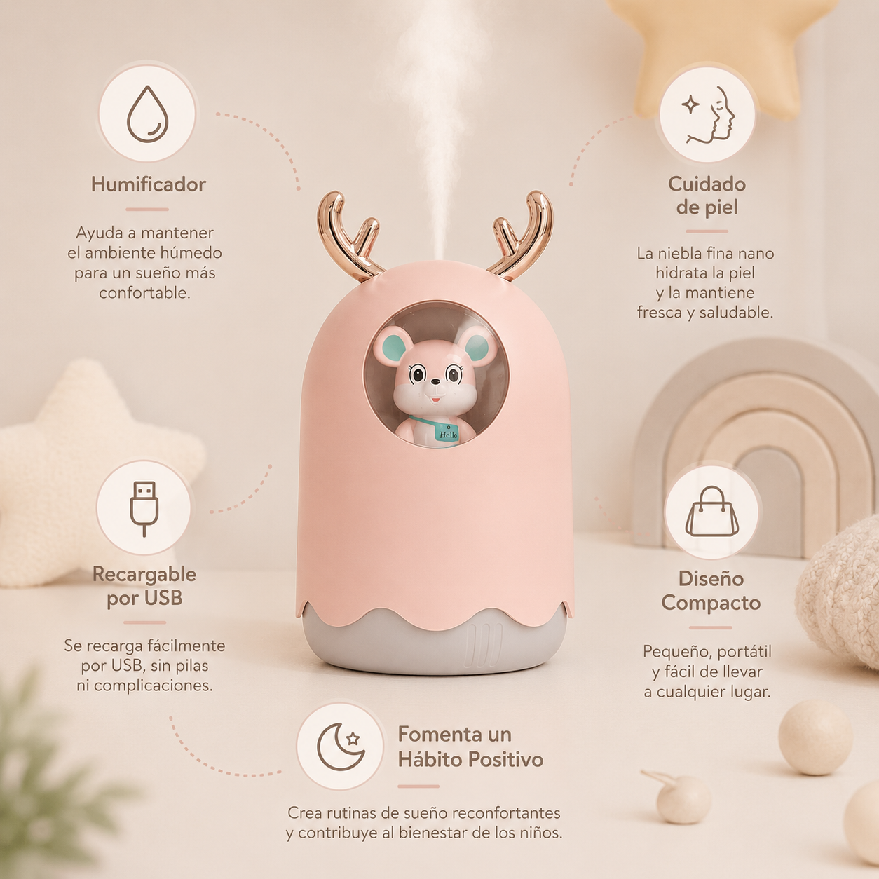 MistyPal™ – Humidificador Decorativo Kawaii con Niebla Fría, Diseño Tierno y Recarga USB Ideal como Regalo